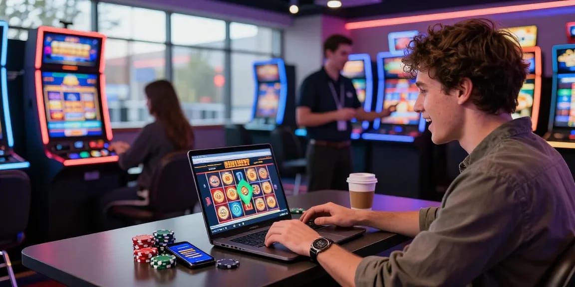 Free spins on registration UK at online casino, player interacting with vibrant slots and engaging environment.