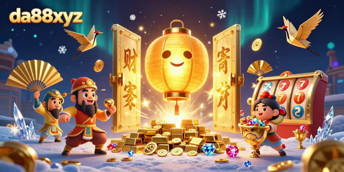 Engage with the vibrant atmosphere at da88xyz casino featuring a golden lantern spirit and slot reels.