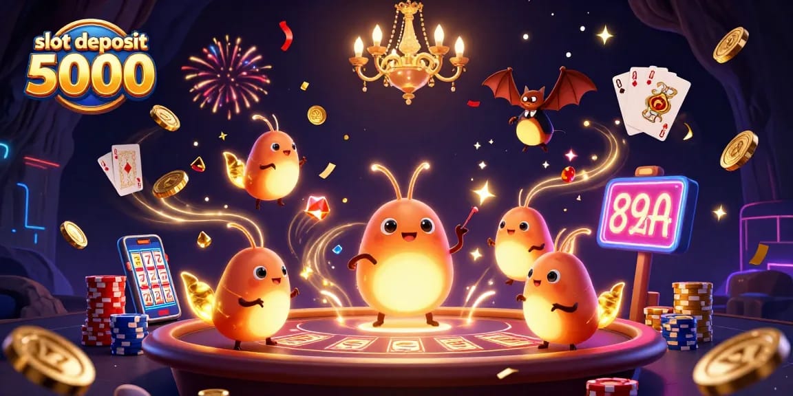 Experience the thrill of slot deposit 5000 gameplay with dynamic casino elements and colorful glowworm characters