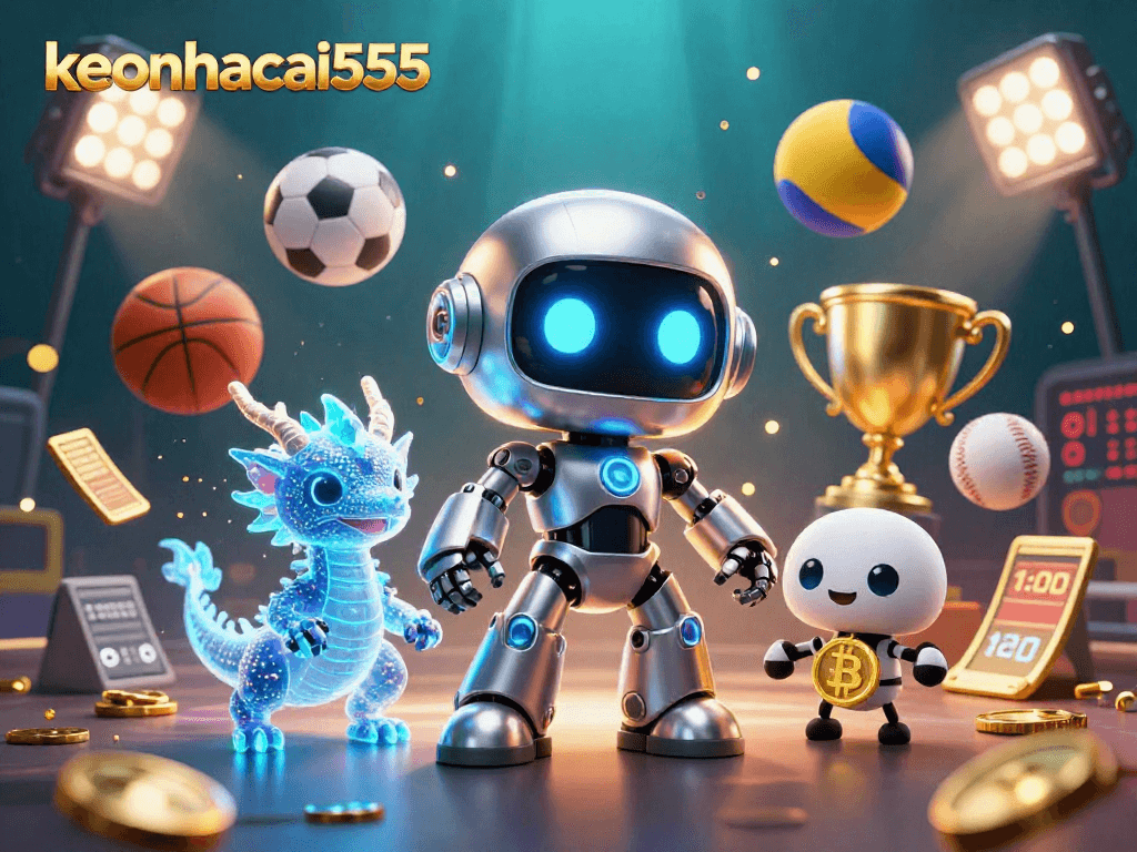 Engage with keonhacai555's thrilling sports betting scene featuring vibrant characters and dynamic action elements.