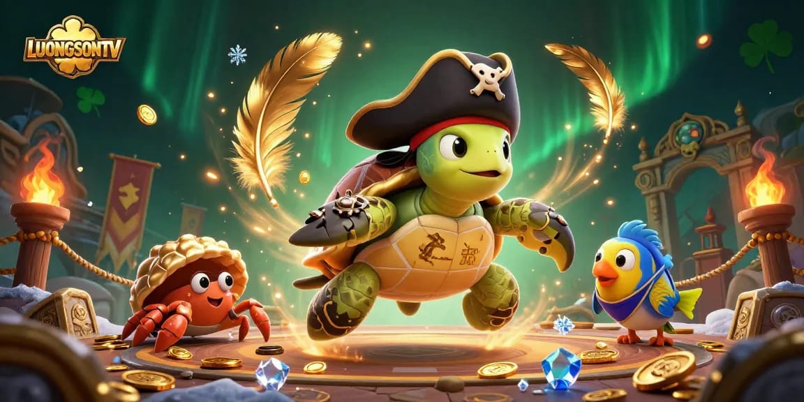 Experience immersive gambling action with LUONGSONTV's vibrant 3D scene featuring a pirate turtle adventure.