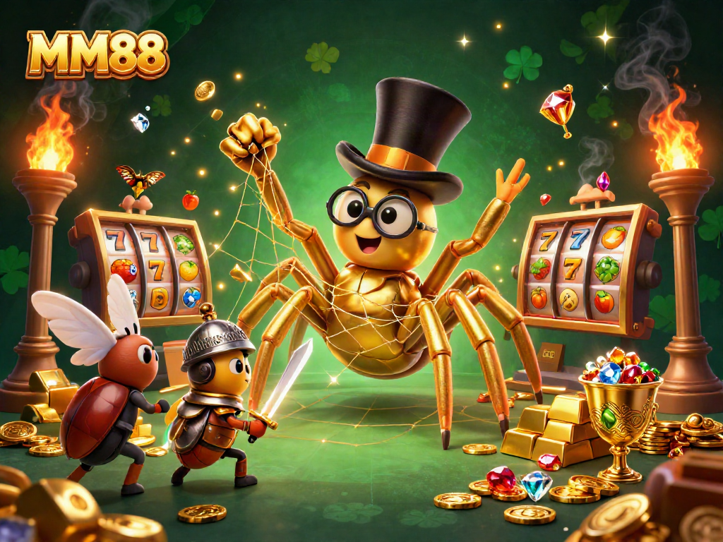 Engage in thrilling MM88 adventures with golden treasures and captivating casino aesthetics.