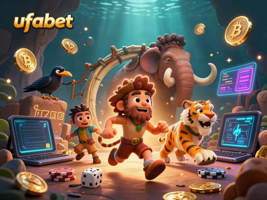 Play ufabet with vibrant casino elements featuring stone poker chips and bone dice.