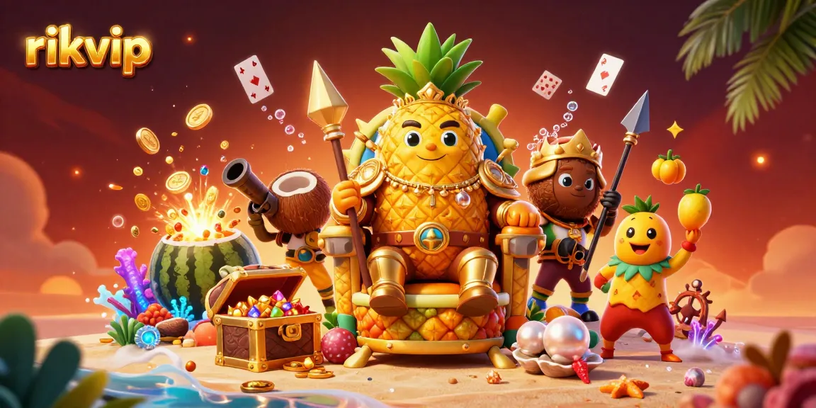 Join the vibrant excitement of rikvip with thrilling casino characters in a peak 3D illustration.