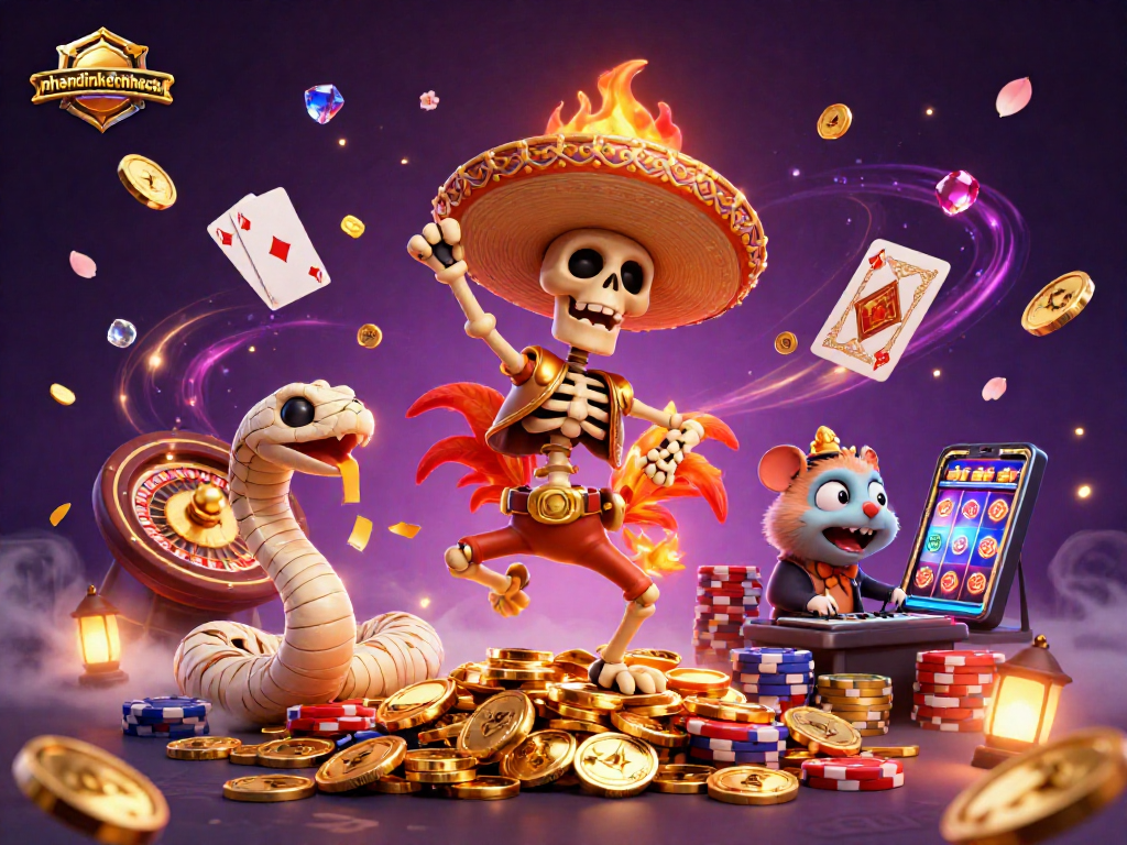 Experience nhandinhkeonhacai excitement with a 3D casino scene filled with vibrant characters and dynamic game elements.