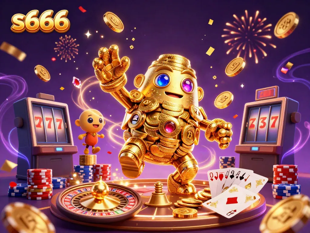 Engage with the thrilling world of s666 casino featuring a vibrant 3D gold golem and dynamic game elements.