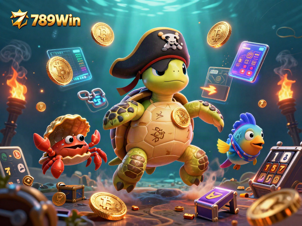 Experience thrilling wins with 789Win in this vibrant underwater casino illustration.