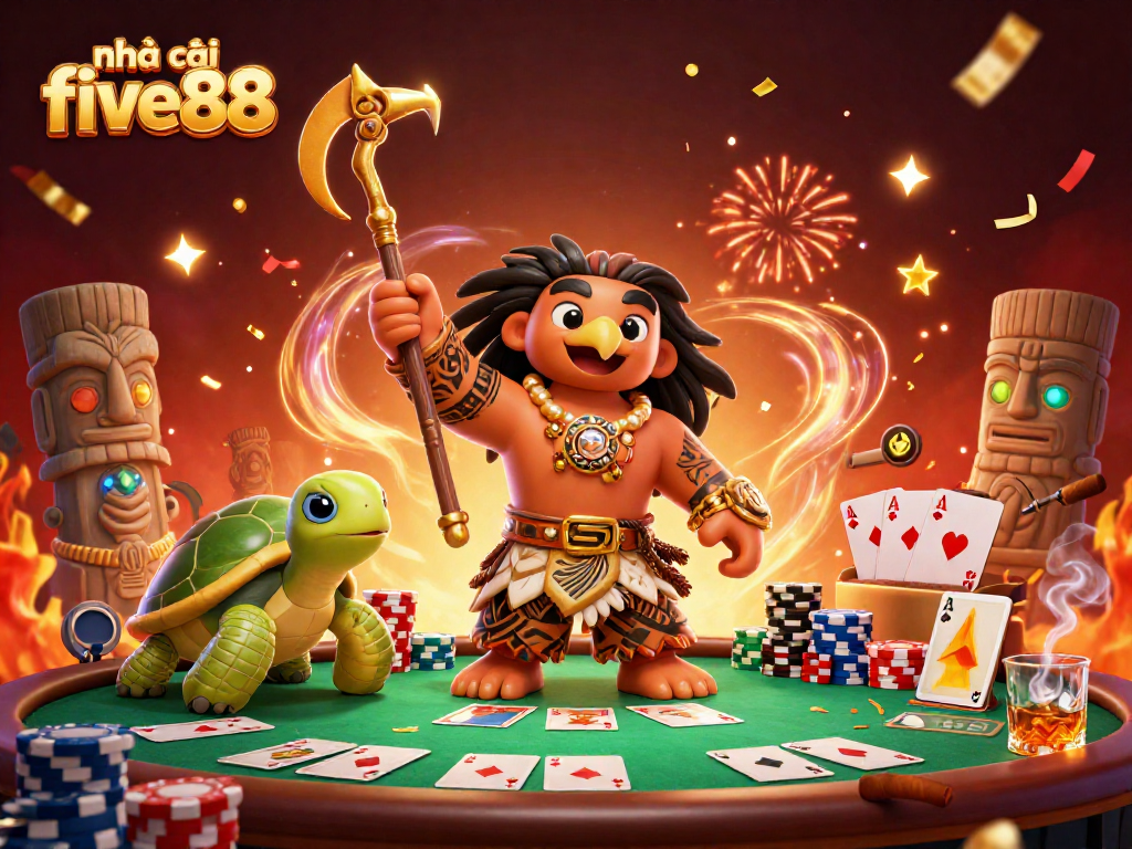 Experience the thrills at nhà cái five88 with vibrant casino elements and characters in action.
