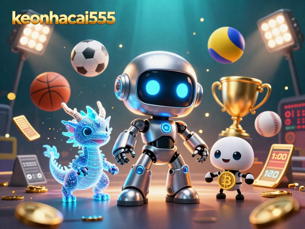 Engage with keonhacai555's thrilling sports betting scene featuring vibrant characters and dynamic action elements.