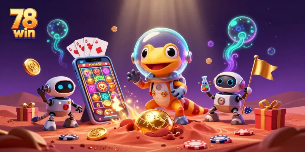 Celebrate 78 win with a vibrant Martian casino adventure featuring a lucky gecko and thrilling slot games.