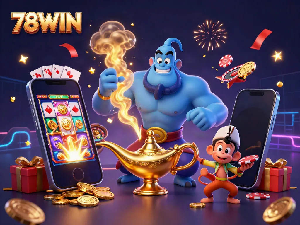 Experience the thrill of 78WIN's vibrant online casino with dynamic game elements and characters.