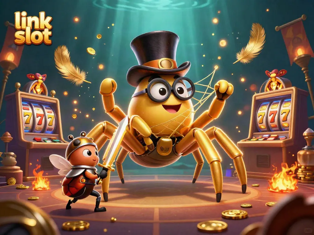 Engage with thrilling link slot experiences, featuring vibrant casino characters and dynamic elements.