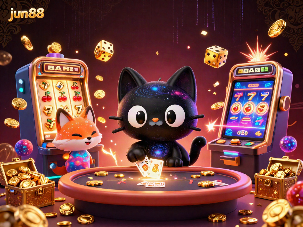 Experience thrilling gaming action with jun88's dynamic slot machine and cosmic characters.