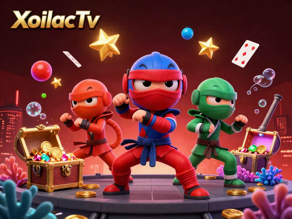 XoilacTv showcases ninja chameleons in action with dynamic casino game elements and an energetic atmosphere.