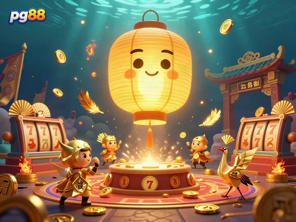 Experience thrilling gameplay with pg88, featuring golden lantern spirits and vibrant casino elements.