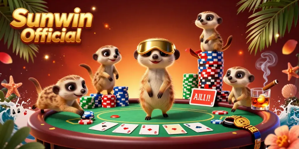 Experience thrilling gameplay at Sunwin Official with lively meerkats running a vibrant casino.