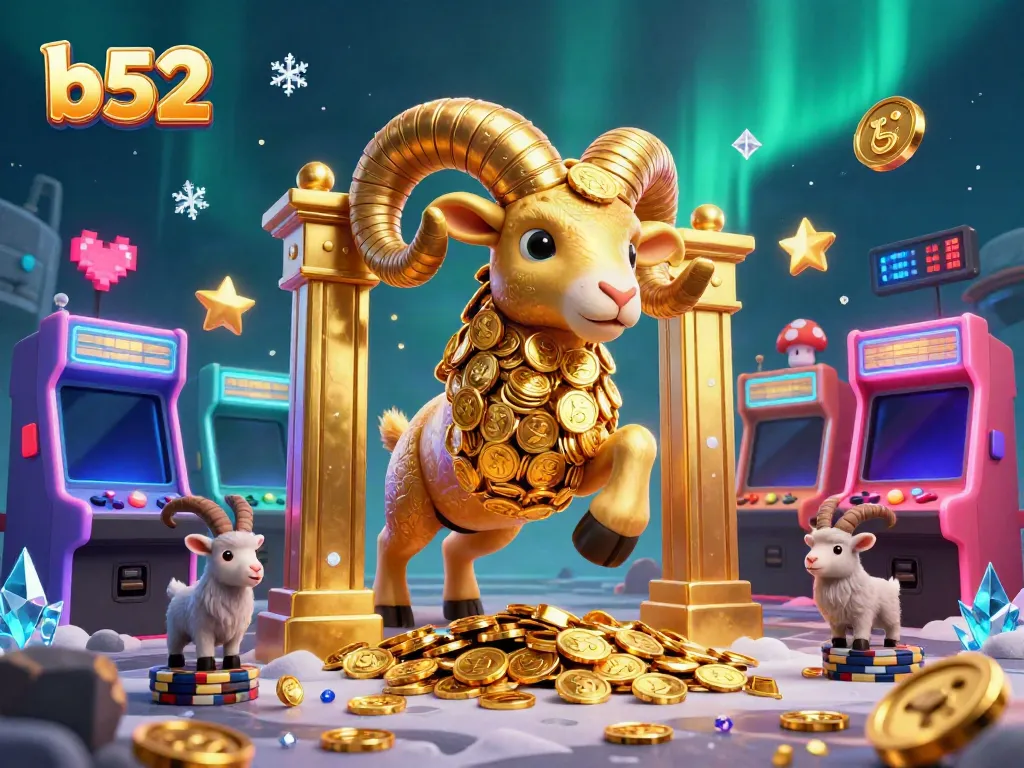 Experience the thrill of b52 gaming with vibrant 3D characters, arcade machines, and casino elements.