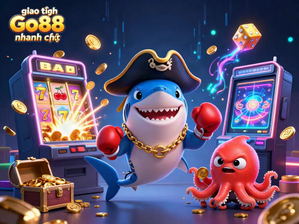 Engage in giao dịch Go88 nhanh chóng with thrilling visuals of colorful casino elements and dynamic characters.