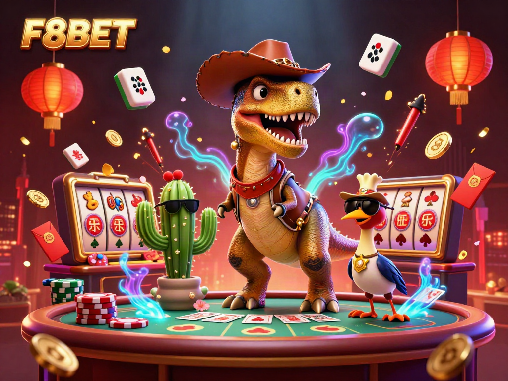 Join the fun at F8BET with an exciting 3D illustration showcasing dynamic casino games.