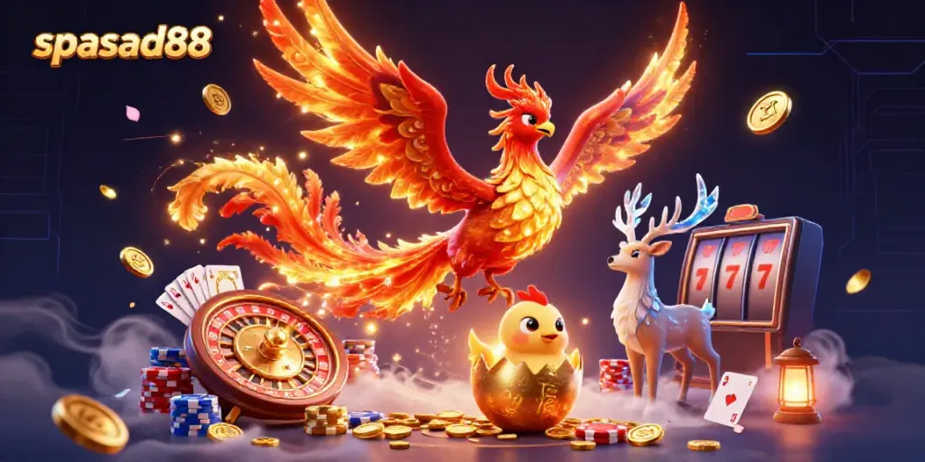 Experience exciting games and golden opportunities with spasad88 amidst a mystical casino scene.