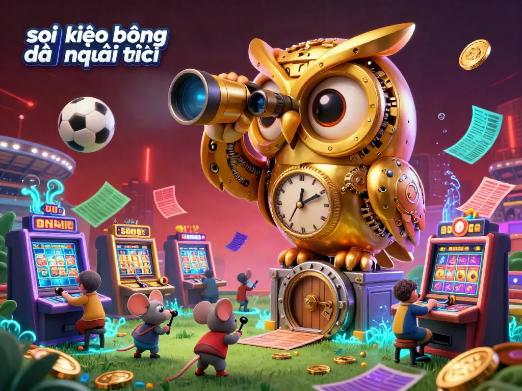 Engage in the latest soi kèo bóng đá mới nhất with a captivating 3D sports betting scene featuring a golden owl and vibrant elements.