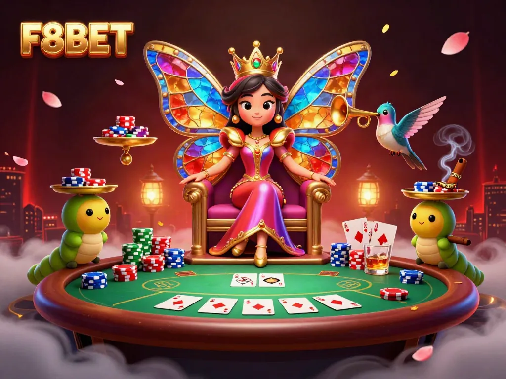 Experience F8BET with vibrant poker action and captivating characters in a dazzling casino setting.