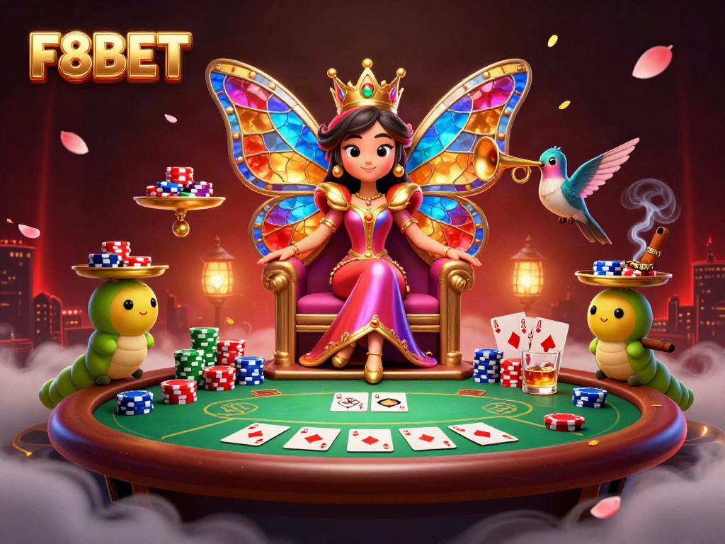 Experience F8BET with vibrant poker action and captivating characters in a dazzling casino setting.
