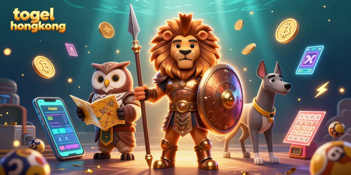 Engage in togel hongkong with this 3D illustration showcasing vibrant lottery elements and heroic characters.