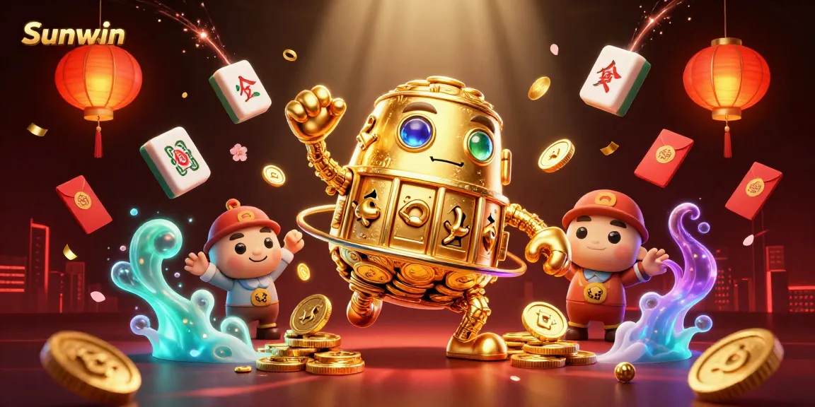 Experience thrilling gaming moments at Sunwin with a golden golem and festive casino elements.