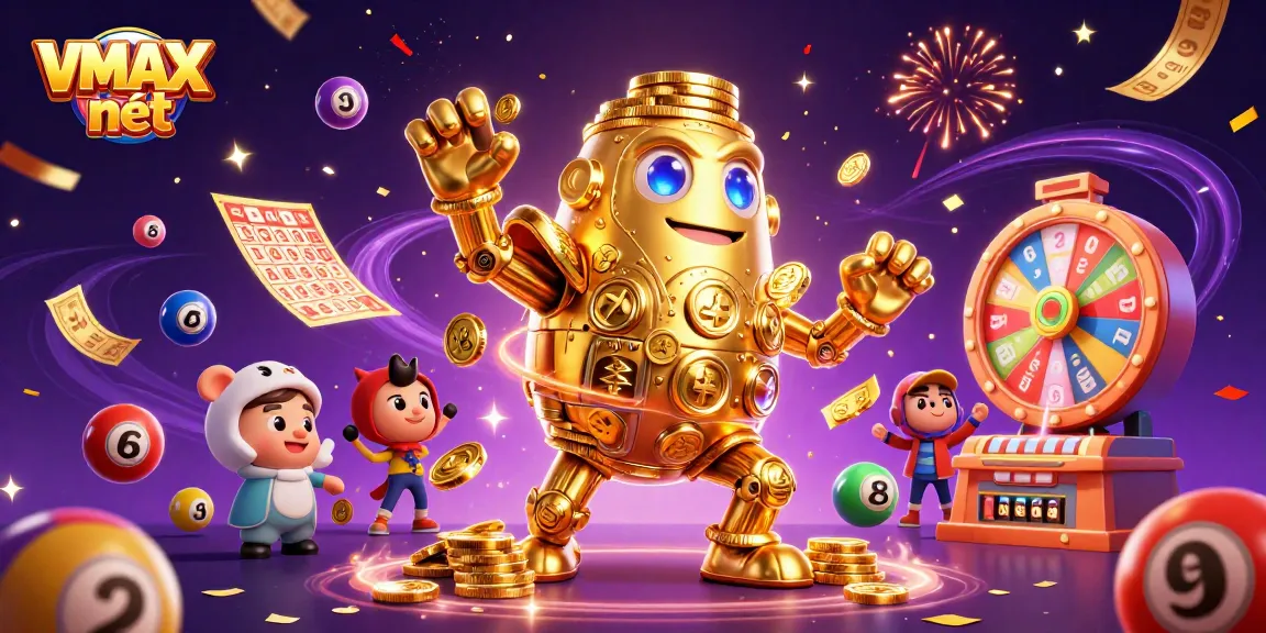 Experience the excitement of VMAX nét with a golden golem, lottery elements, and casino magic.