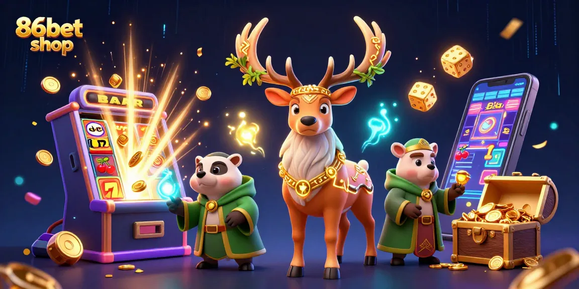 Experience thrilling wins at 86bet shop with vibrant slot machines and magical characters.