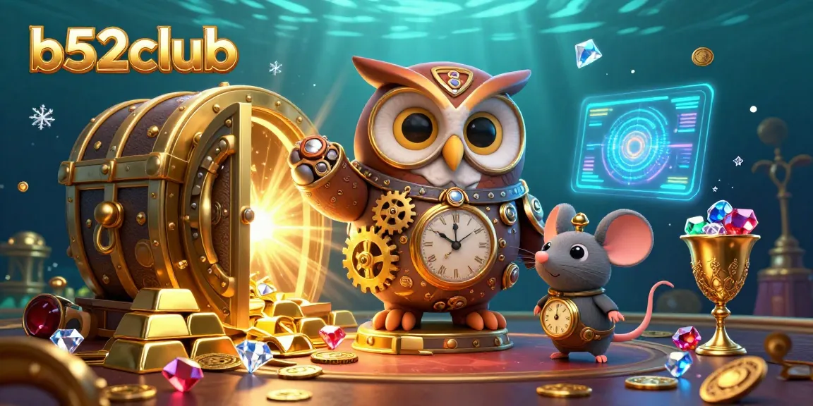 Experience vibrant winnings at b52club with futuristic casino elements and a steampunk owl.