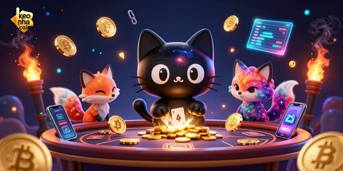 Experience thrilling action in keo nha cai at a cosmic casino with vibrant characters and neon cryptocurrency elements.