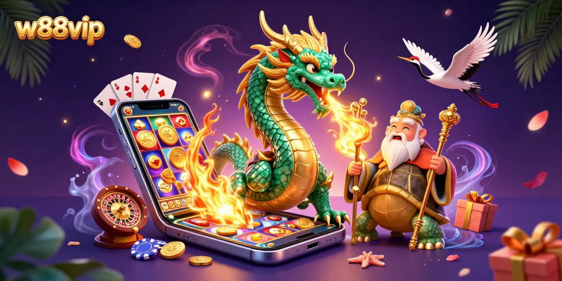 Experience thrilling wins at w88vip with a fiery jade dragon and colorful casino games!