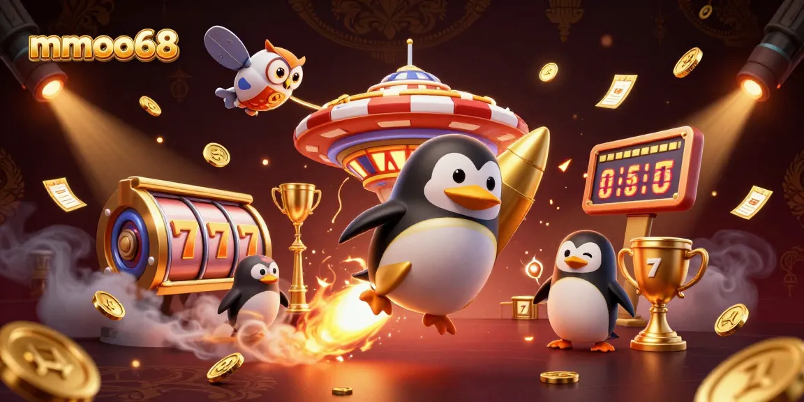 Spin the reels at mmoo68 as vibrant golden elements explode in a dynamic casino adventure.