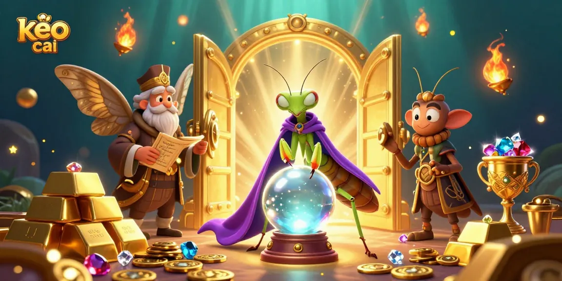 Bet on keo nha cai with vibrant casino elements in a mystical illustration full of treasures.