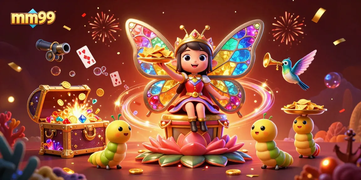 Experience the excitement of mm99 as the butterfly queen presides over dynamic casino festivities with treasure and games.