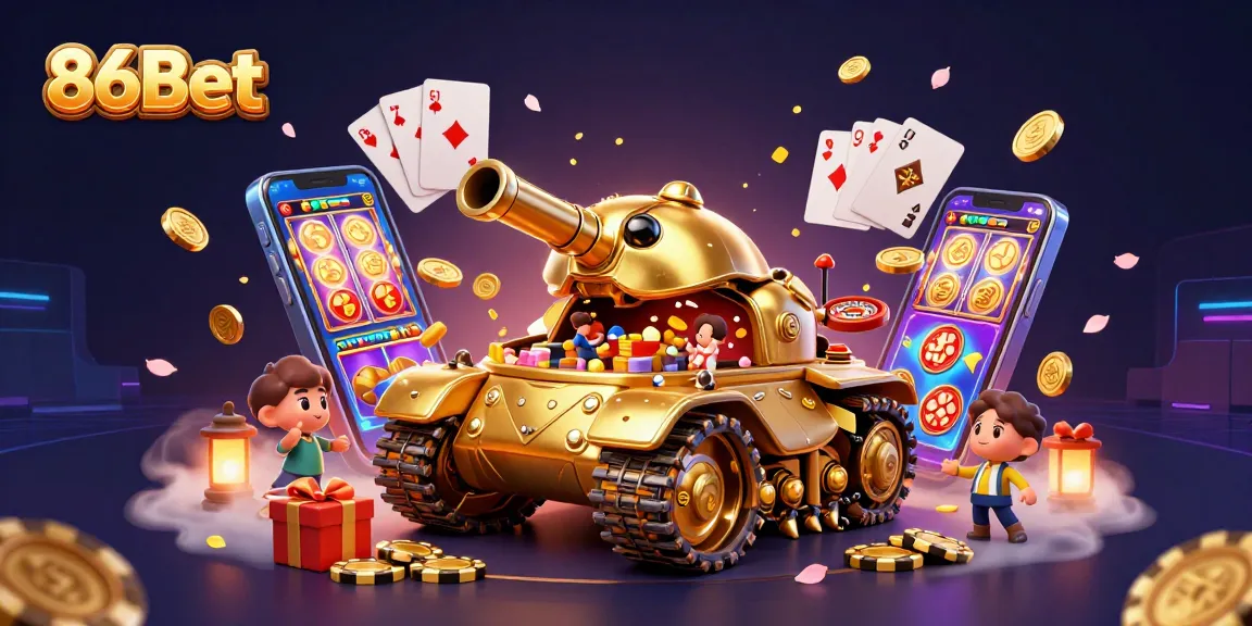 Experience fun at 86Bet's vibrant casino scene with golden beetle tank and immersive games.