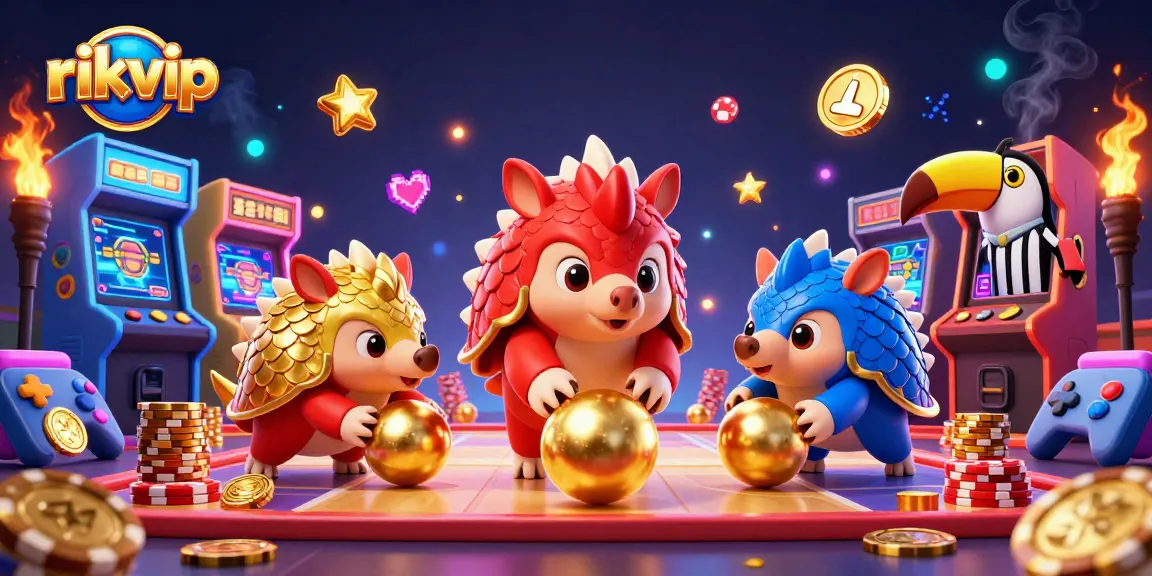 Experience engaging gameplay with rikvip, featuring colorful casino elements and dynamic pangolin characters.