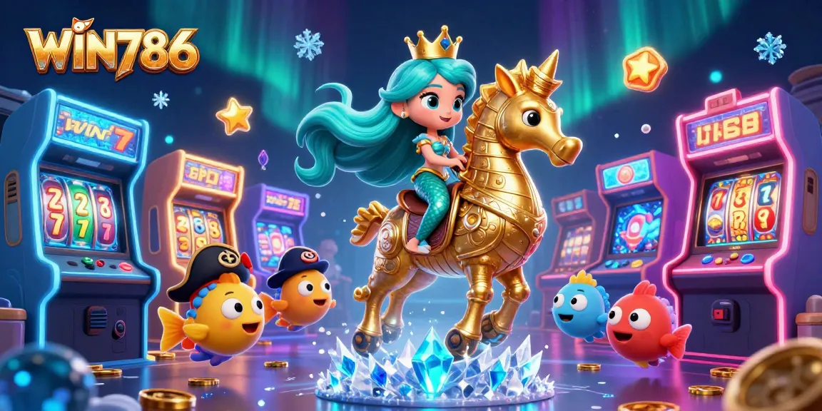 WIN786 offers a vibrant casino experience featuring a mermaid princess, seahorse, and arcade games.