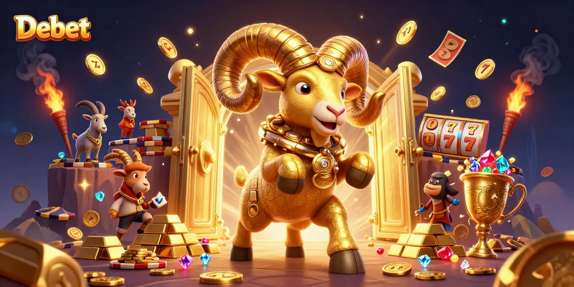 Engage in the exciting world of Debet with golden coins, jackpots, and vibrant casino elements.