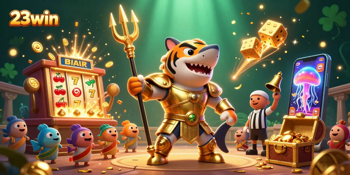 Experience the thrill of gaming with 23win's underwater casino adventure featuring a tiger shark.