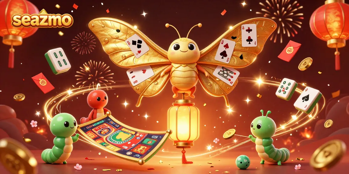 Experience the vibrant celebration of seazmo with casino-themed characters and golden elements.