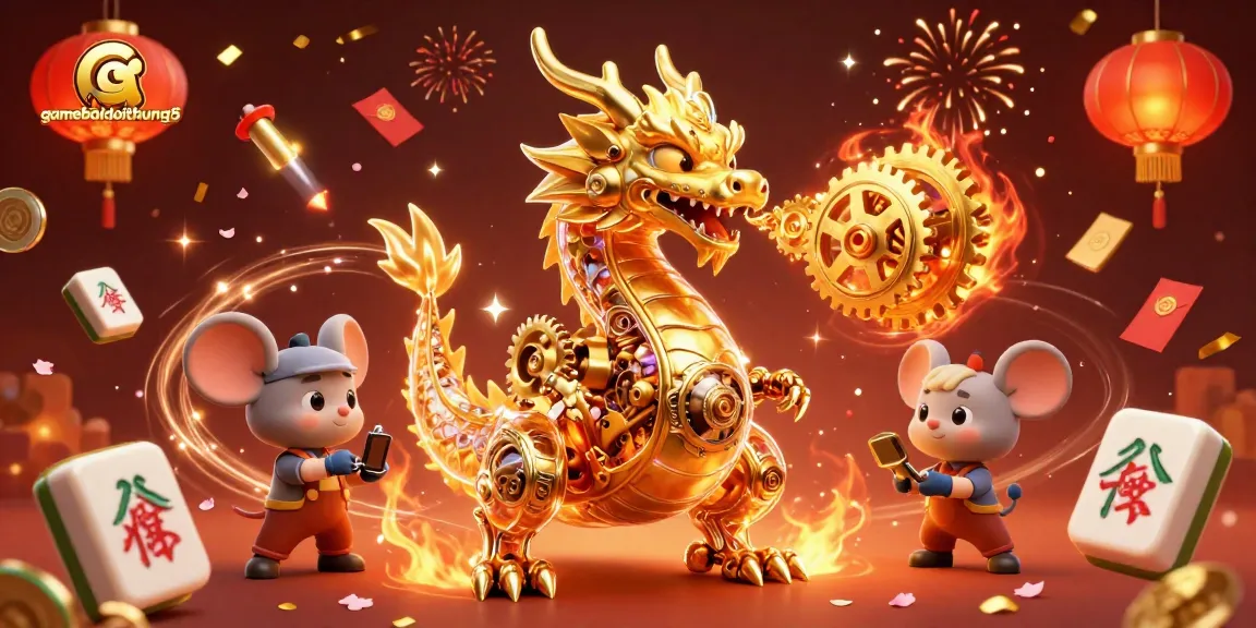 Immerse in gamebaidoithuong5 with a golden dragon and gaming elements in dynamic casino-themed artwork.