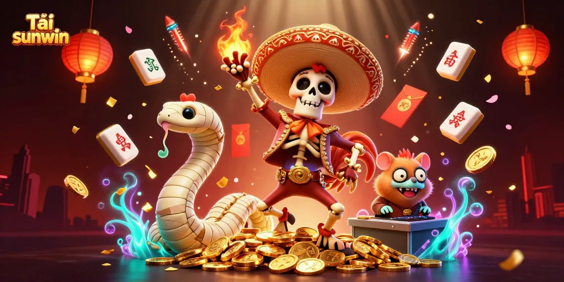 Experience Tải sunwin with a vibrant casino illustration featuring a dancing skeleton and dynamic elements.