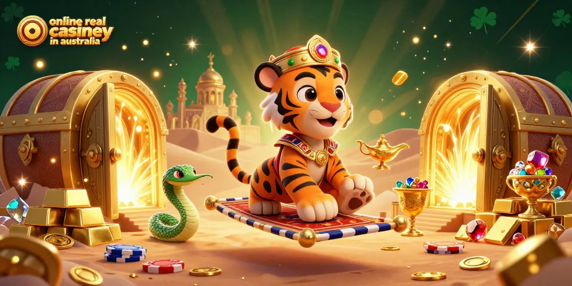 Experience the excitement of online real money casinos in Australia with a whimsical 3D illustration.